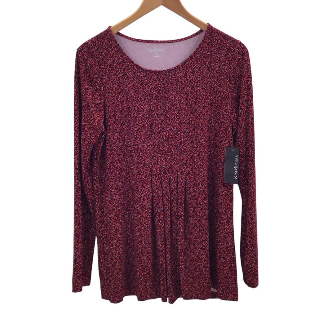 Kim Rogers Womens Small Multicolor Pleated Front Long Sleeve Blouse Stretch New